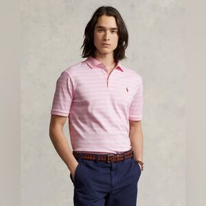 🆕 Polo Ralph Lauren Pony Golf Shirt Men's Large Pink Pinstripe Top Short Sleeve